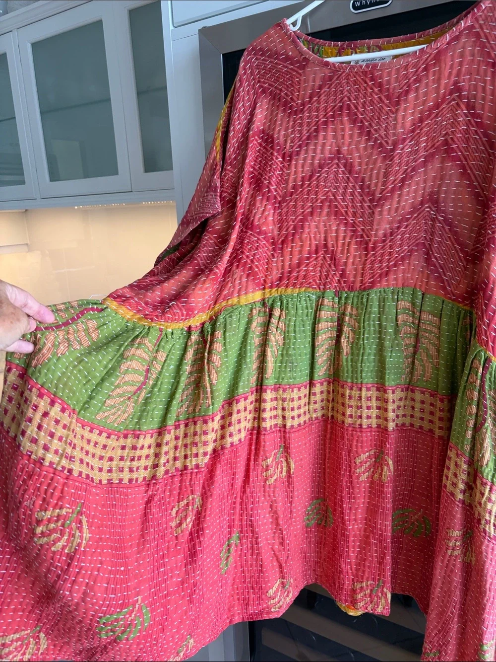 Women’s Pink & Green Patterned Boho Dress - Picture 3 of 5